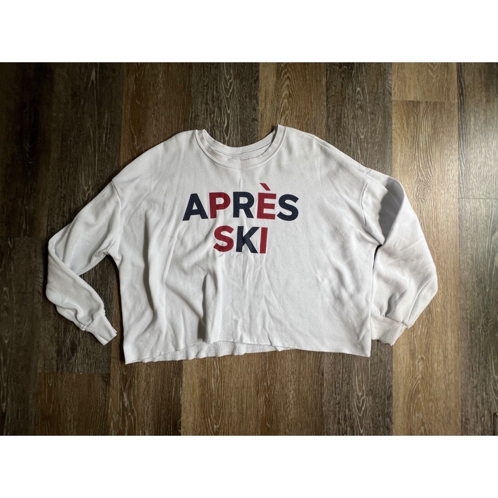 Grayson Threads Sweatshirt Womens XL White Excellent Après Ski Graphic‎ Crop Raw